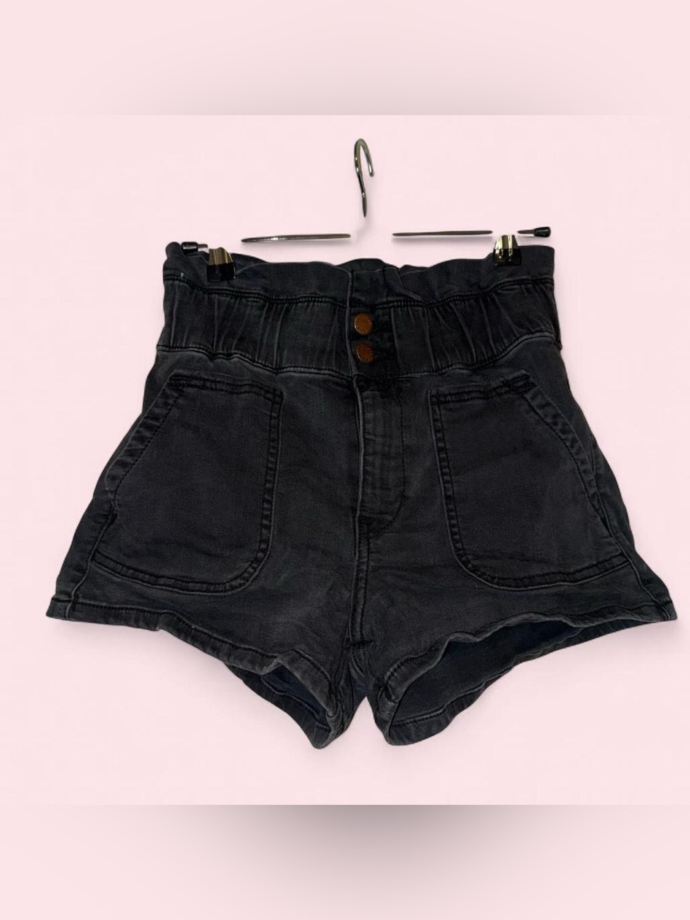 Kancan High-Waisted Black Denim paper bag Shorts
